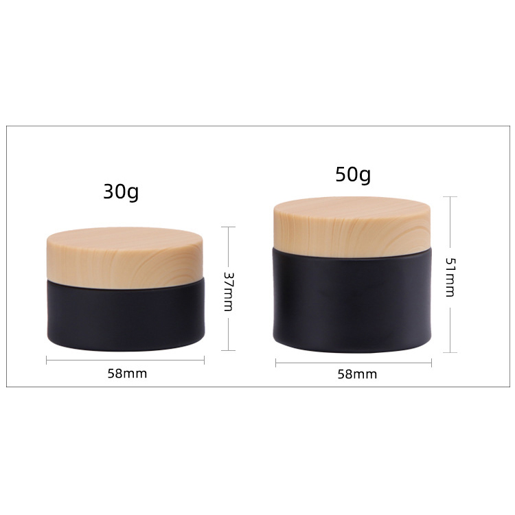 Matte Black Glass Bottle 30ml 50ml 100 Ml 120 Ml Serum Bottle And 30g 50g Matte Black Glass Jar With Wooden Plastic Lid