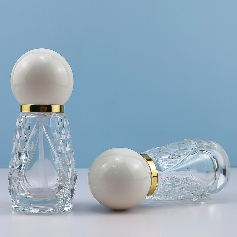 Custom Bulbs Shape Private Label Lotion Bottle Liquid Essence Oil Press Pump 50ml Clear Glass Serum Foundation Bottle