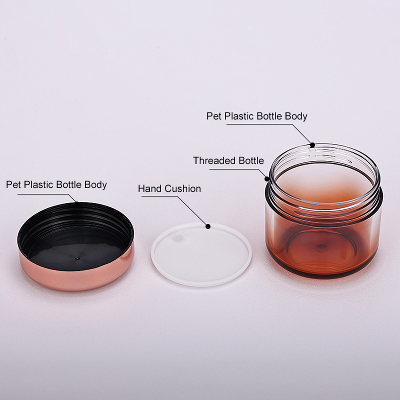 Custom Skin Care Container 100ml Thick-Walled Pot Gradient Color Cream Jar PET Plastic Cream Jar With Rose Gold Lid