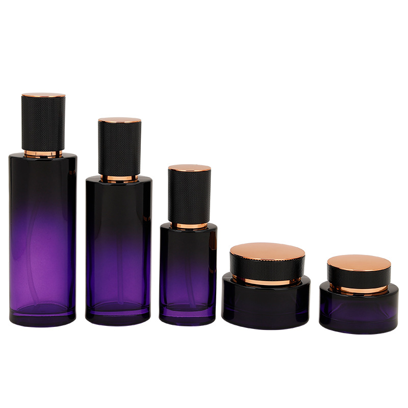 Luxury 40ml 100ml 120ml Purple Skincare Cosmetics Packaging Face Cream Lotion Glass Essential Oil Bottles Cosmetic Bottle Sets