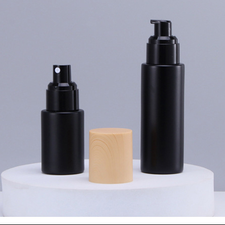 Matte Black Glass Bottle 30ml 50ml 100 Ml 120 Ml Serum Bottle And 30g 50g Matte Black Glass Jar With Wooden Plastic Lid