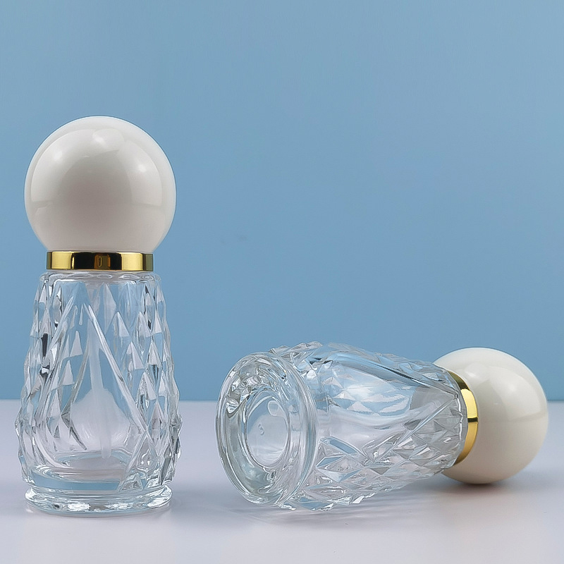 Custom Bulbs Shape Private Label Lotion Bottle Liquid Essence Oil Press Pump 50ml Clear Glass Serum Foundation Bottle