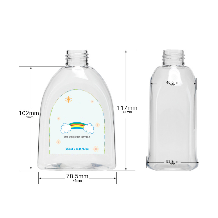 Recycled 250ml PET Shower Gel Bottle Custom Body Skincare Lotion Pump Plastic Baby Shampoo Bottle With Dispenser