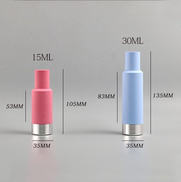 Cosmetic 15ml 30ml Blue Pink Airless Lotion Pump Bottle Round Slant Shoulder Double Wall Eye Face Cream Bottle