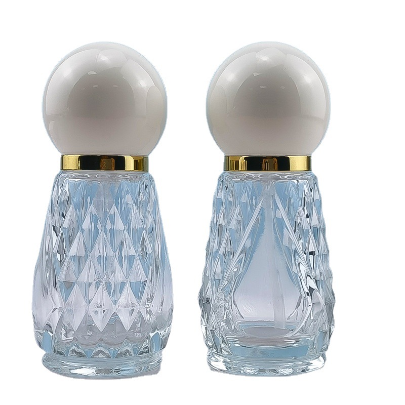 Custom Bulbs Shape Private Label Lotion Bottle Liquid Essence Oil Press Pump 50ml Clear Glass Serum Foundation Bottle