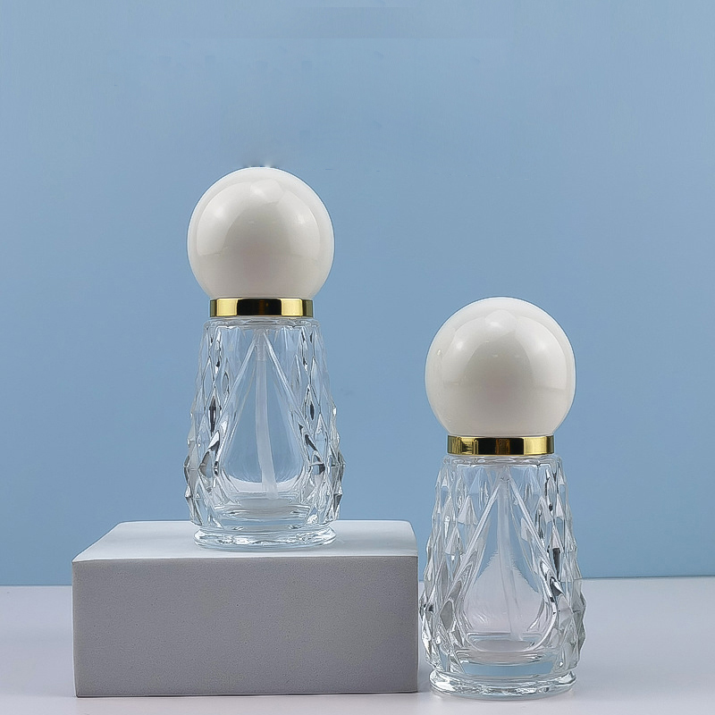 Custom Bulbs Shape Private Label Lotion Bottle Liquid Essence Oil Press Pump 50ml Clear Glass Serum Foundation Bottle