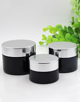 Customized Face Eye Cream Lip Container 20g 30g 50g Frosted Black Glass Cosmetic Cream Jar With Silver Metal Lid