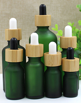 5ml 10ml 15ml 20ml 30ml 50ml Frosted Green Essential Oil Glass Serum Dropper Bottle With Bamboo Dropper Top