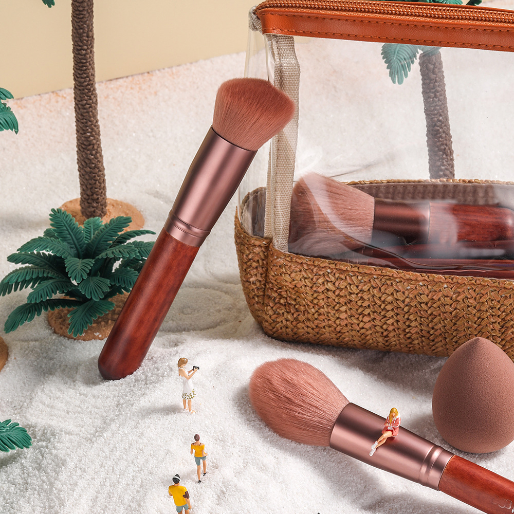 11pcs Private Label Makeup Brush Wood Brown Red Brush Custom Logo Makeup Brushes Set With Sponge And Bag