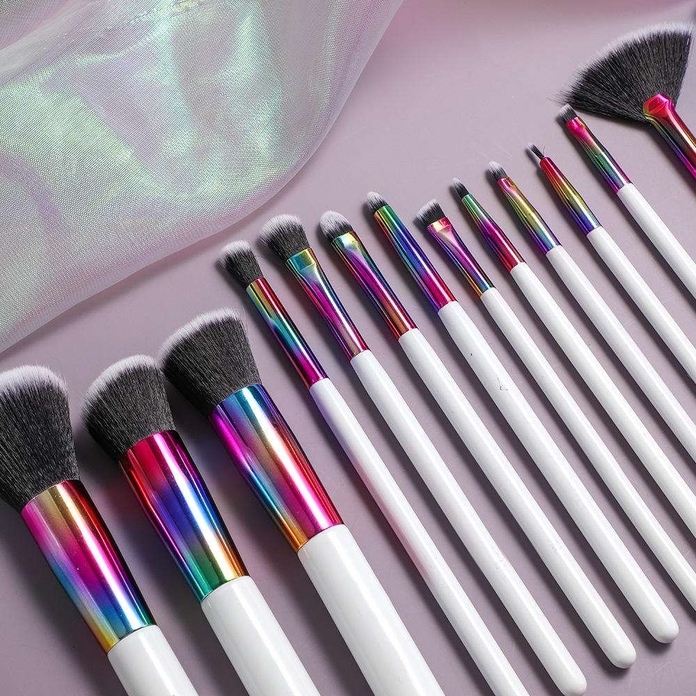 15pcs Special Design Cosmetic Brushes Natural Nylon Hair Foundation Colorful White Laser Makeup Brush Set With Bag