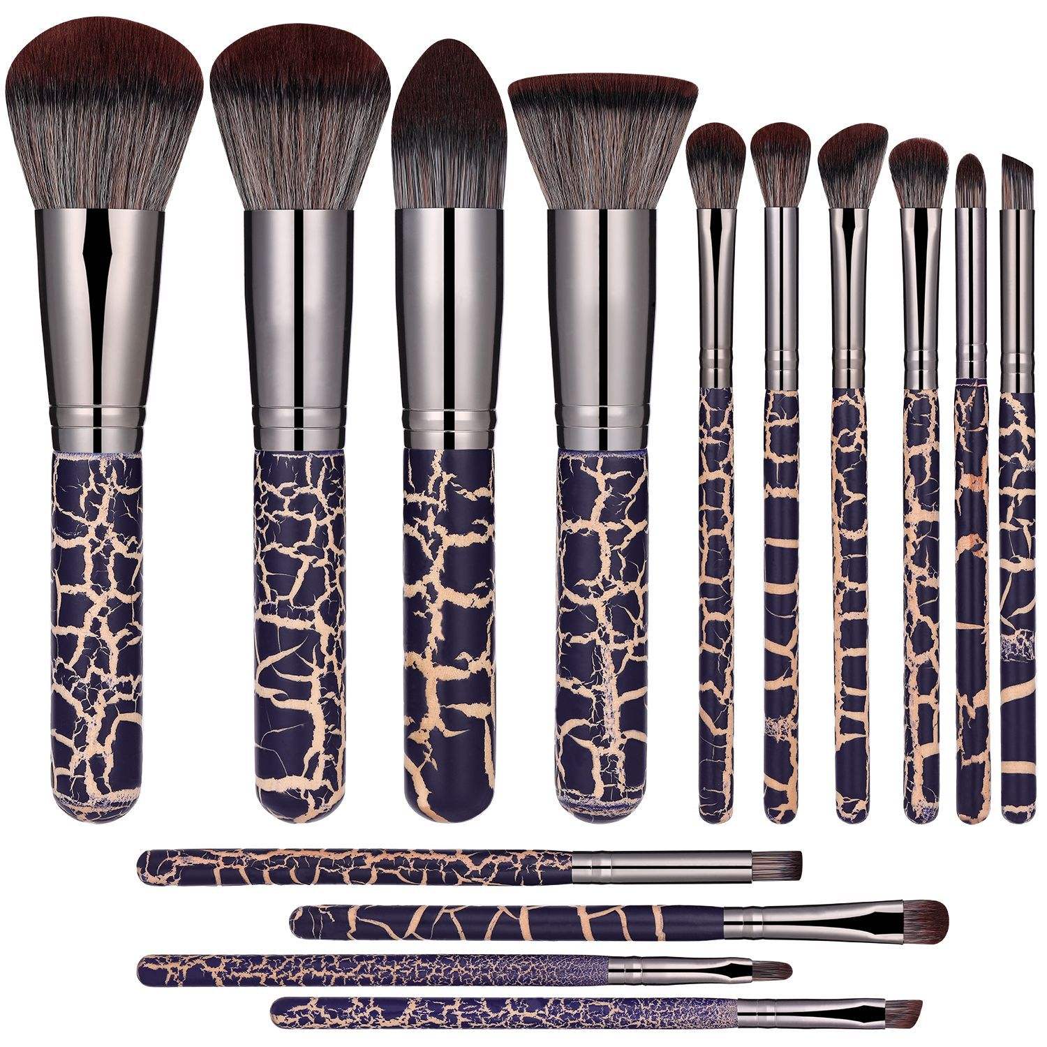 Customized High Quality Crackle Paint Brush Handle Eye Makeup Brush Set Multi-Function Eye Shadow Brush Kit