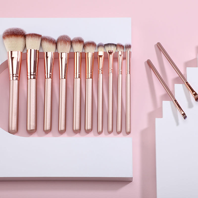 No Logo Beginner Makeup Tools Beauty Brushes 12pcs Champagne Gold Makeup Brush Set