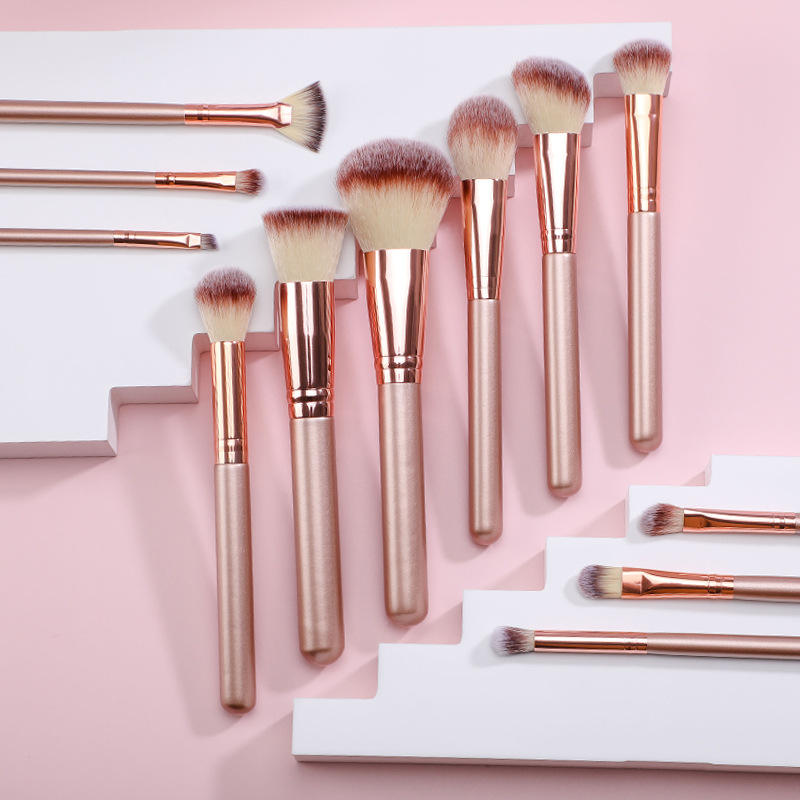 No Logo Beginner Makeup Tools Beauty Brushes 12pcs Champagne Gold Makeup Brush Set