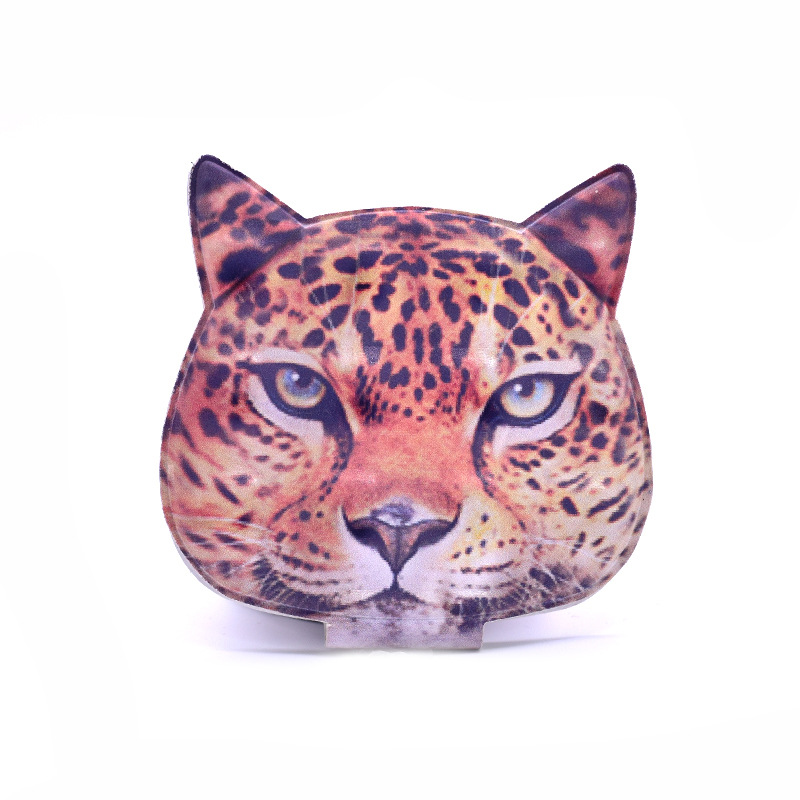 Custom Logo Cat Shape PU Leather Portable Compact Mirrors Animal Pattern Cosmetic Hand Held Mini Pocket Mirror