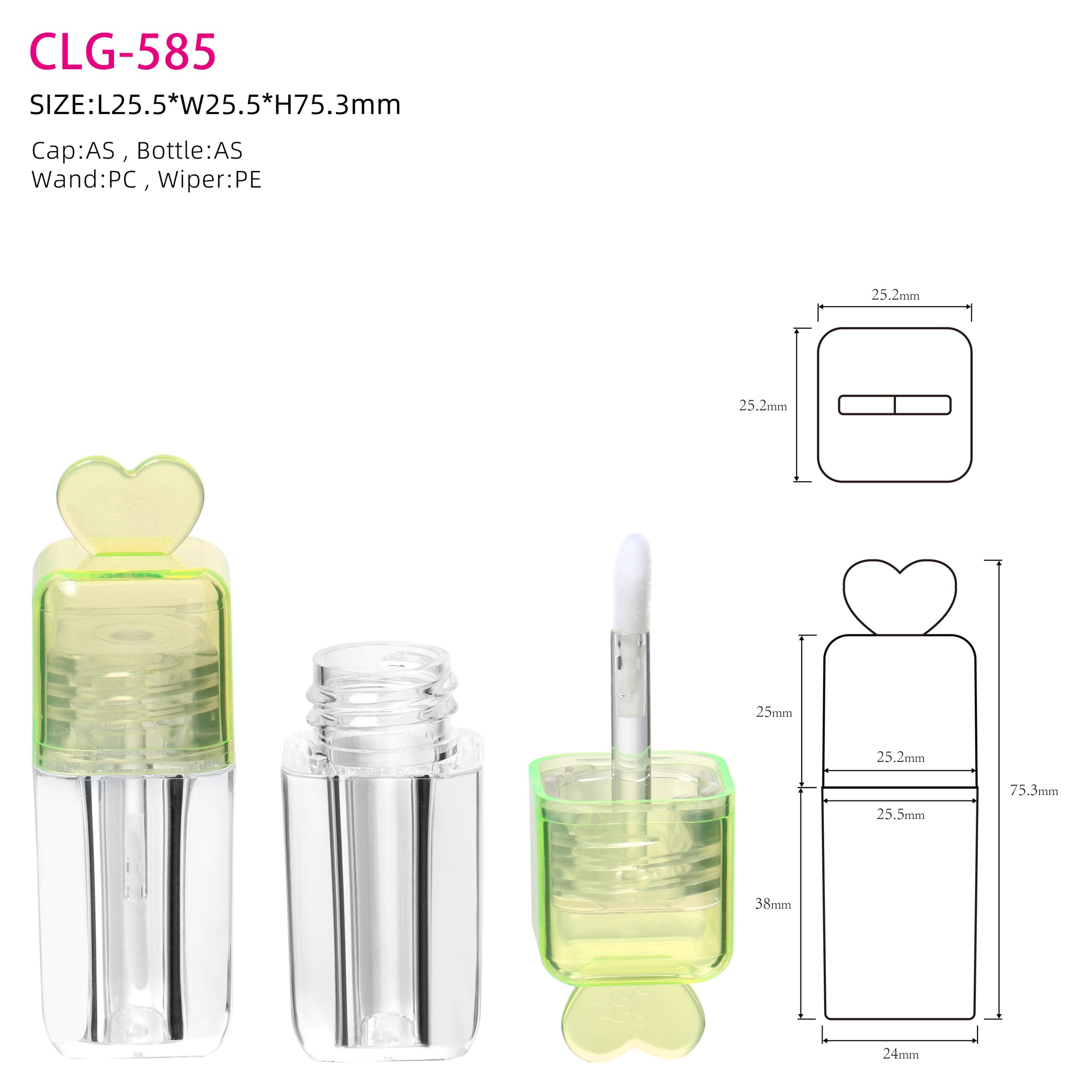 Custom Logo Cute Pretty Ice Candy Color Green Lip Gloss Tube Mini Square Clear Wands Bottle Lip Gloss Tubes