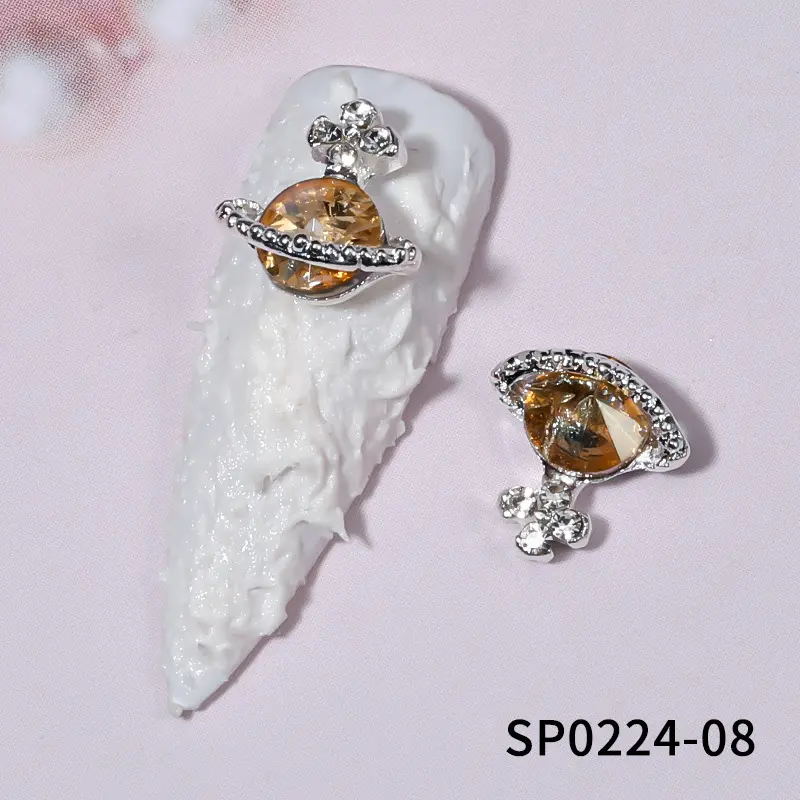 Alloy Diamond Saturn Shape Jewelry Rhinestones Nails Art Decorations Luxury Metal Planet Nail Charms