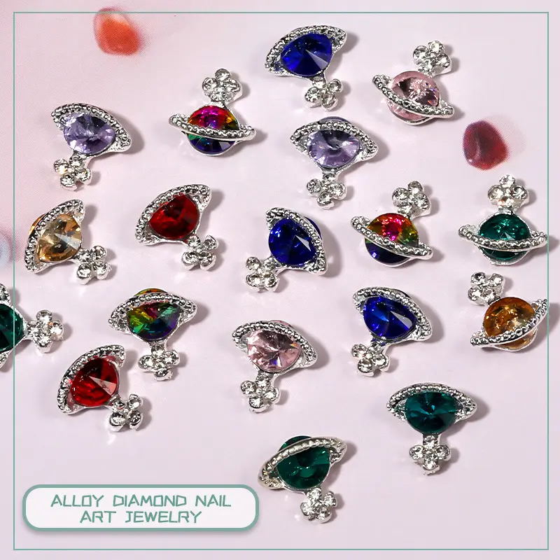 Alloy Diamond Saturn Shape Jewelry Rhinestones Nails Art Decorations Luxury Metal Planet Nail Charms