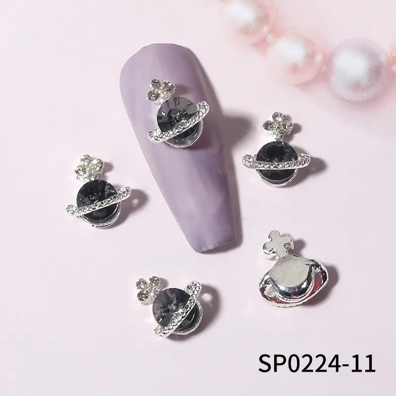 Alloy Diamond Saturn Shape Jewelry Rhinestones Nails Art Decorations Luxury Metal Planet Nail Charms