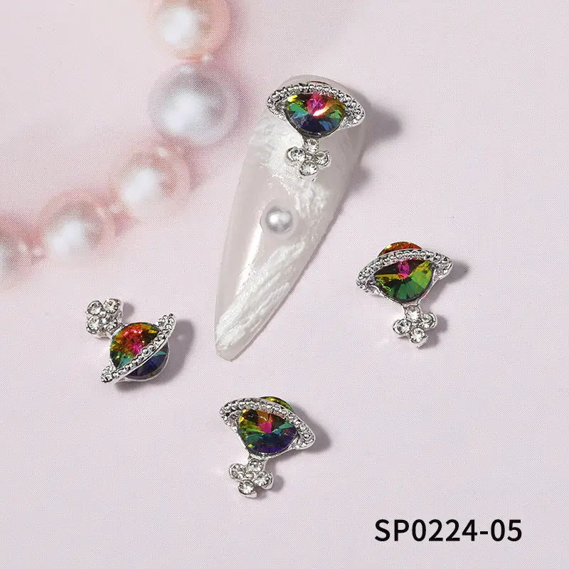 Alloy Diamond Saturn Shape Jewelry Rhinestones Nails Art Decorations Luxury Metal Planet Nail Charms