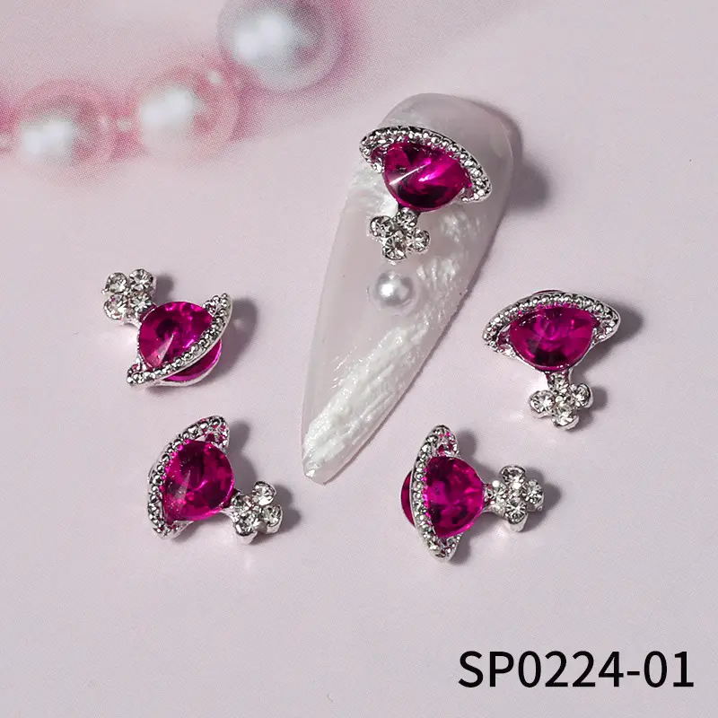 Alloy Diamond Saturn Shape Jewelry Rhinestones Nails Art Decorations Luxury Metal Planet Nail Charms