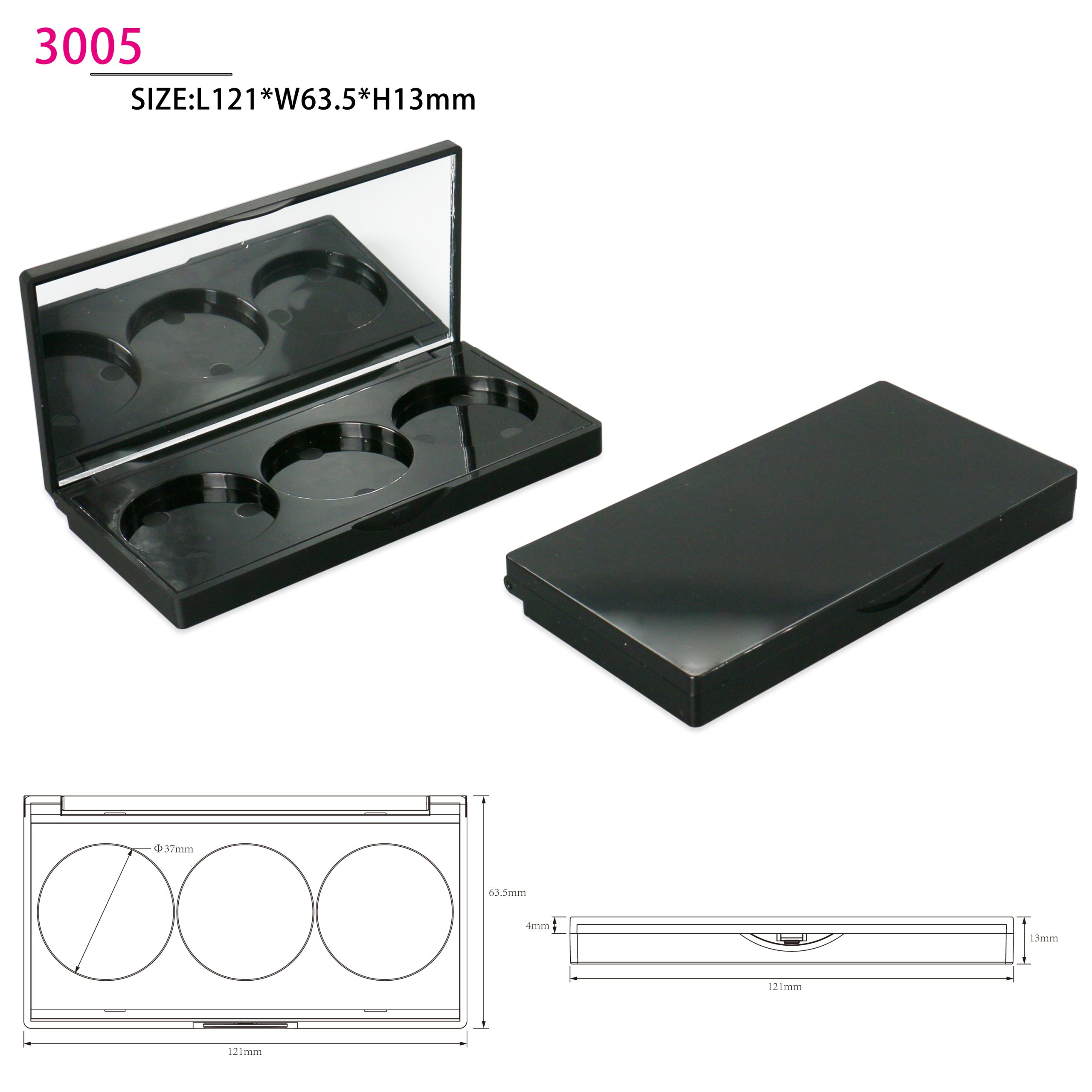 Wholesale Makeup Palette Eyeshadow Packaging Black Rectangle Eyeshadow Container Empty Eyeshadow Palette Case