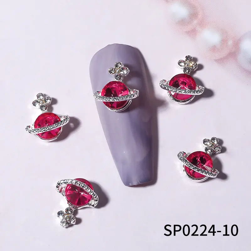 Alloy Diamond Saturn Shape Jewelry Rhinestones Nails Art Decorations Luxury Metal Planet Nail Charms