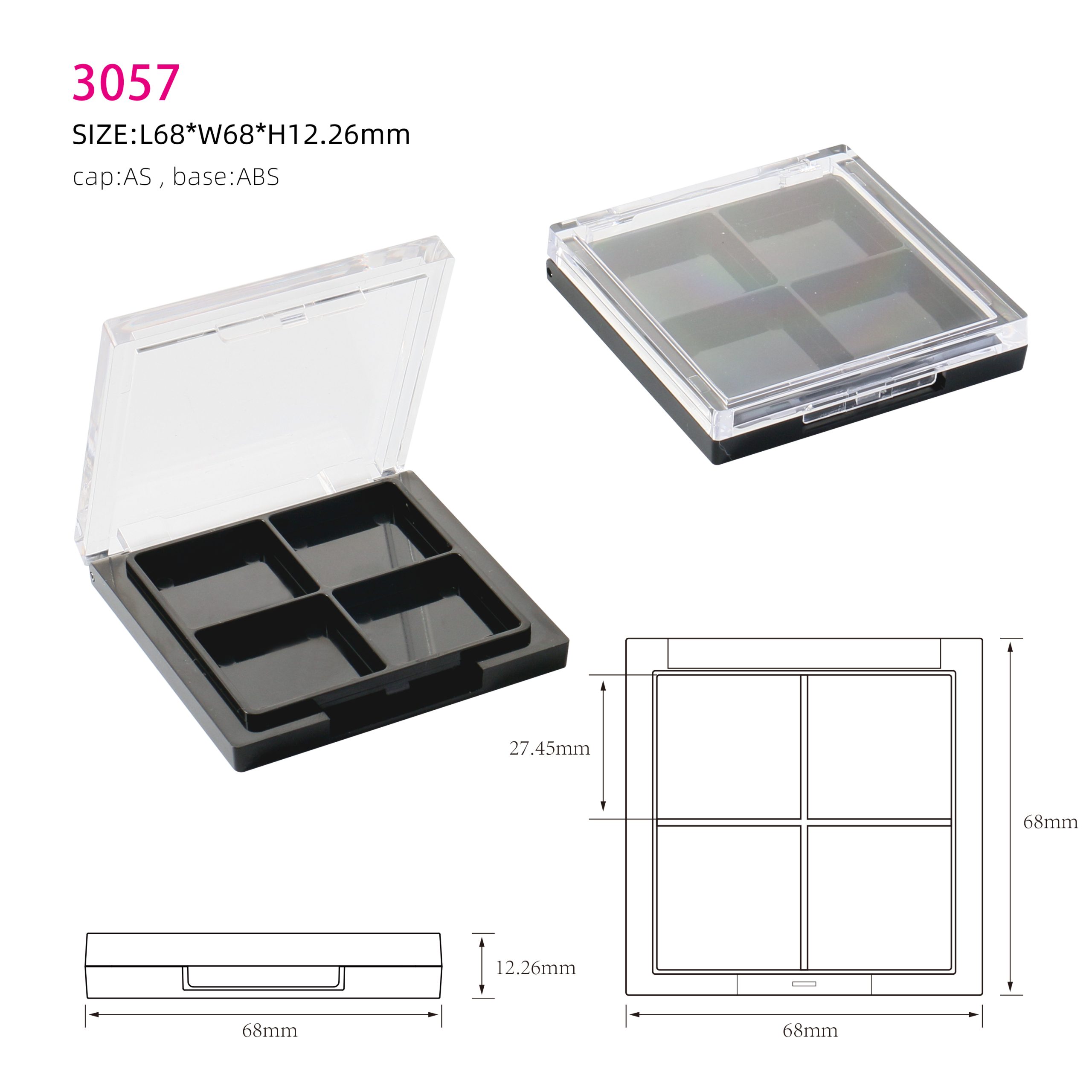 Cosmetic packaging wholesale square eyeshadow case plastic empty highlight shadow palette customized