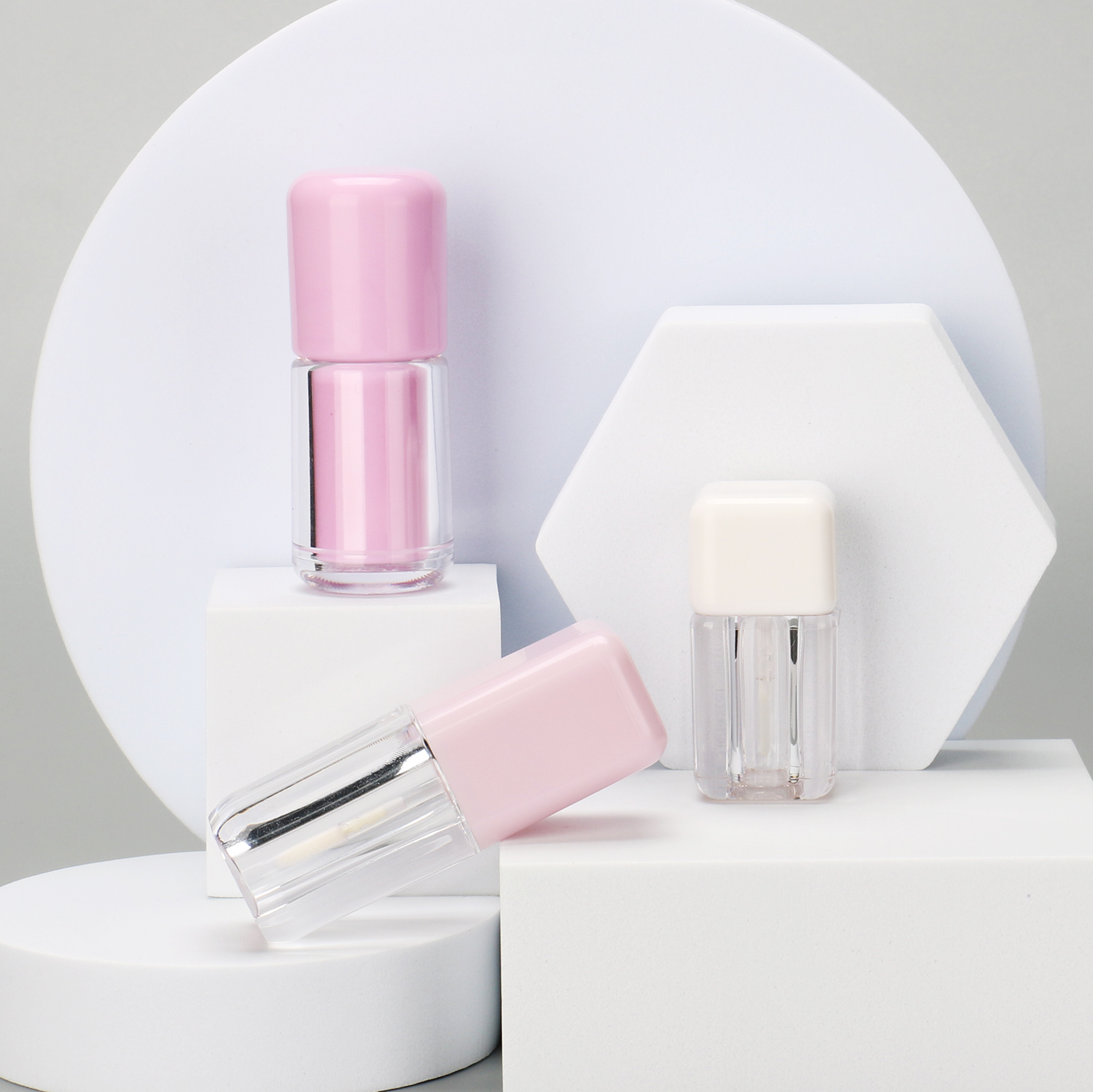 Empty White Pink Mini Lip Tint Cube Container Round Tubby Square Lip Gloss Tube Custom Lip Containers With Brush