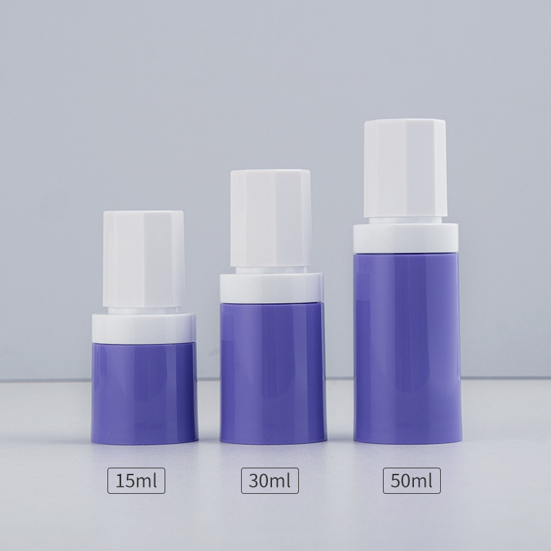 Empty Refillable 15ml 30ml 50ml Airless Pump Bottle Unique Purple White Color PP Plastic Serum Airless Pump Bottle