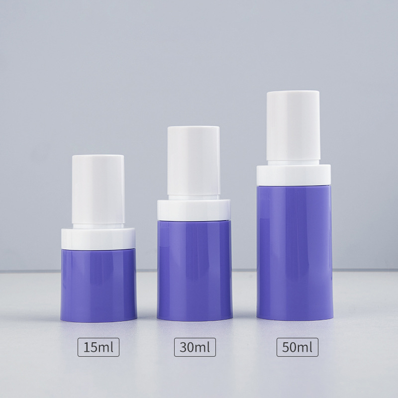 Empty Refillable 15ml 30ml 50ml Airless Pump Bottle Unique Purple White Color PP Plastic Serum Airless Pump Bottle