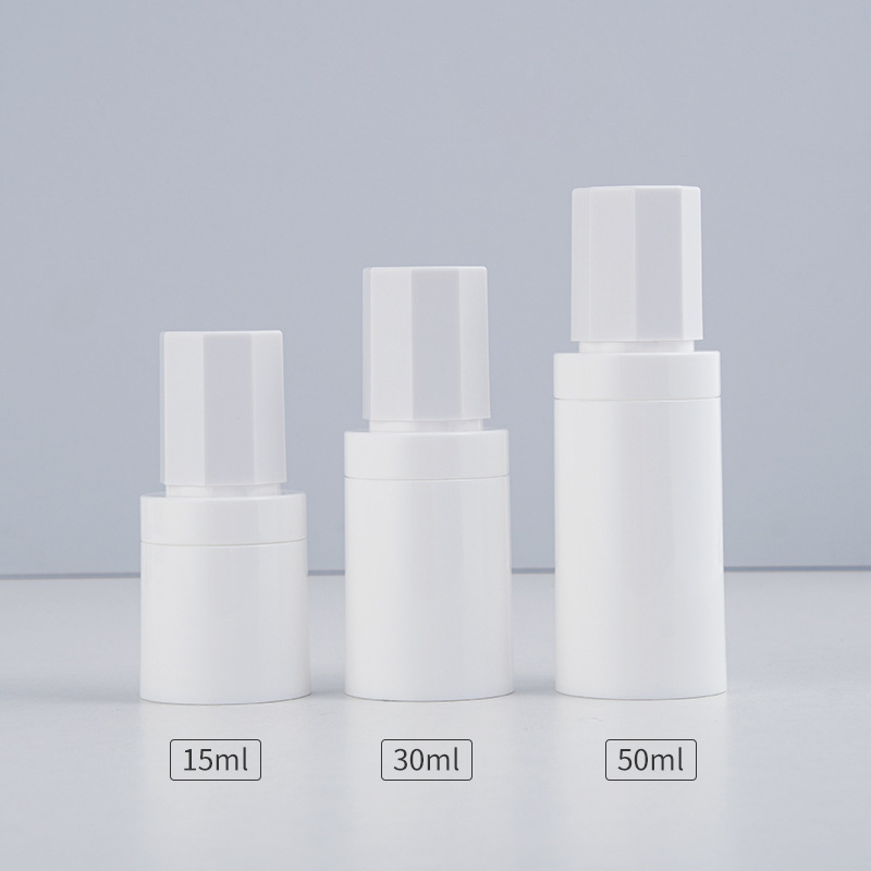 Empty Refillable 15ml 30ml 50ml Airless Pump Bottle Unique Purple White Color PP Plastic Serum Airless Pump Bottle