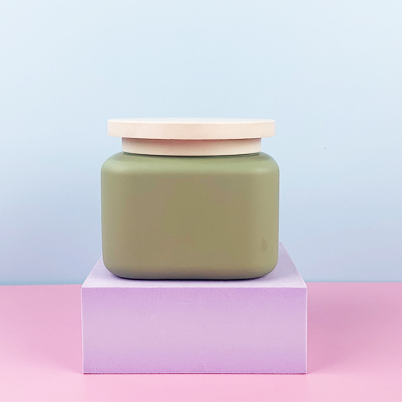 350ml Square Shoulder Skincare Plastic Cream Jar Green HDPE Empty Frosted Cosmetic Packaging Plastic Jar With Screw Lid