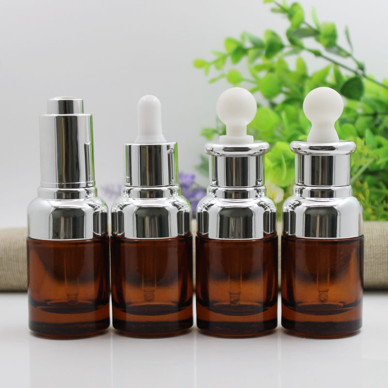 30ml Amber Glass Cosmetic Dropper Bottle Skin Care Serum Dropper Bottle With Silver Cap For Cosmetic Essential Oil