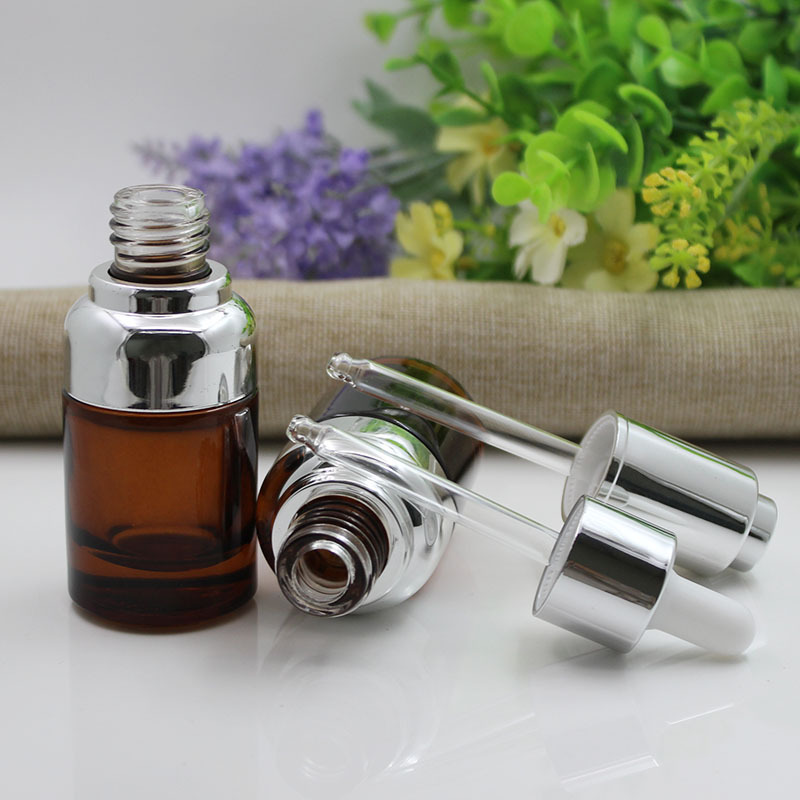 30ml Amber Glass Cosmetic Dropper Bottle Skin Care Serum Dropper Bottle With Silver Cap For Cosmetic Essential Oil