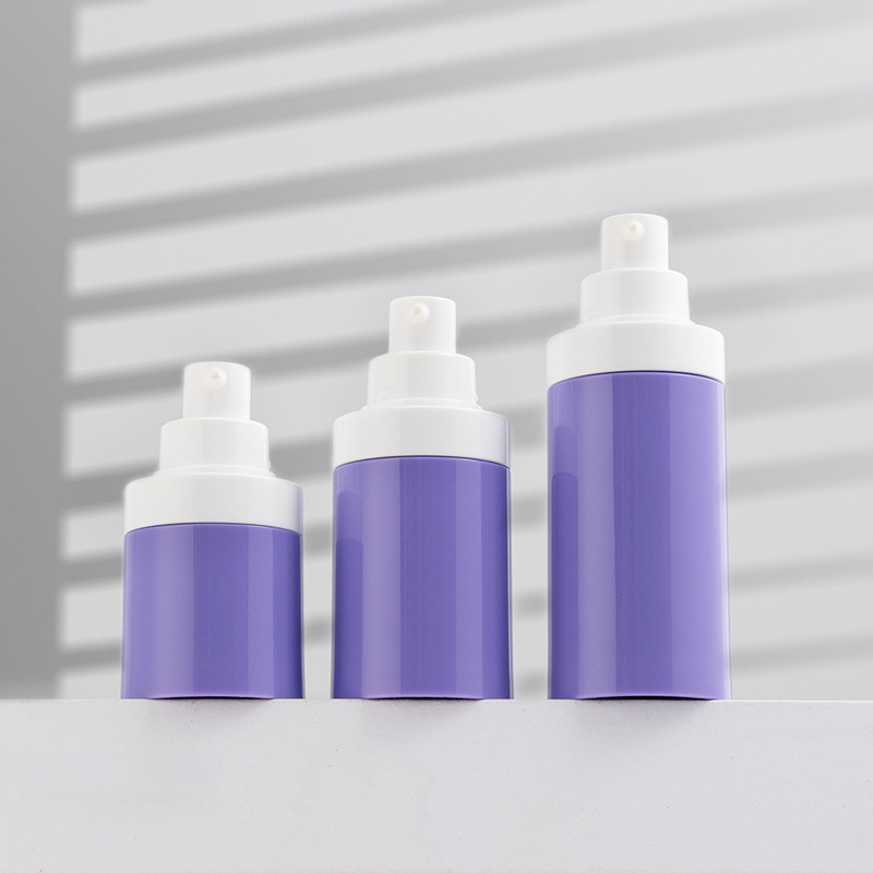 Empty Refillable 15ml 30ml 50ml Airless Pump Bottle Unique Purple White Color PP Plastic Serum Airless Pump Bottle