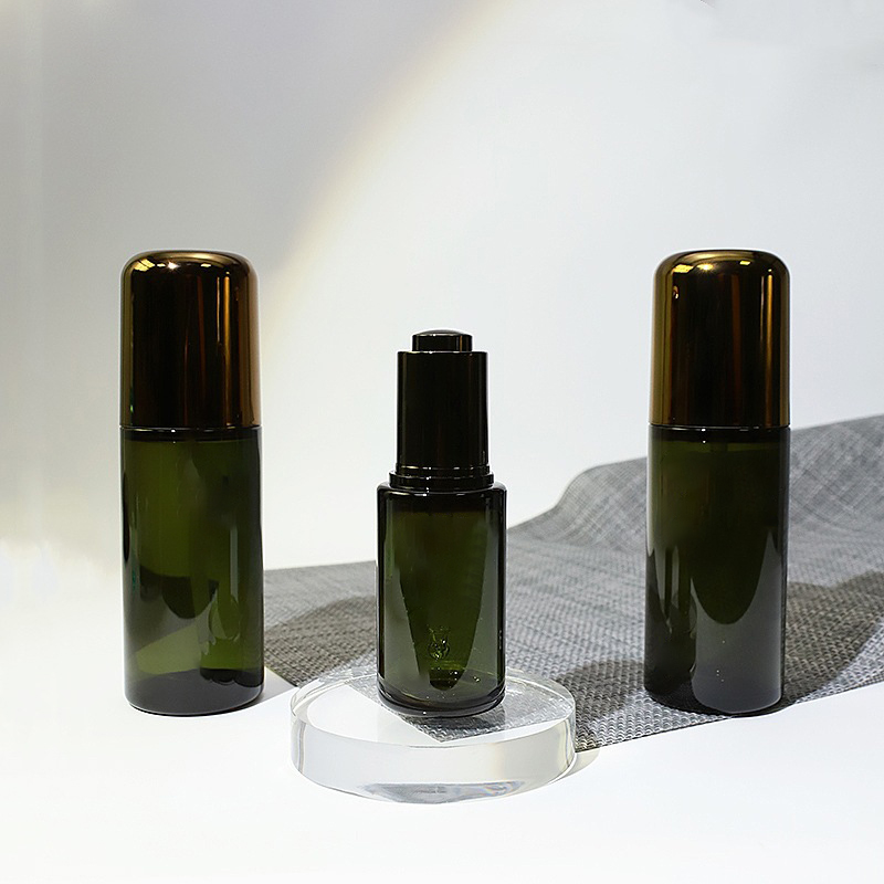 Translucent Green Plastic Lotion Bottle High End Double-Layer Serum Dropper Bottle Cosmetic Jar Packaging Set