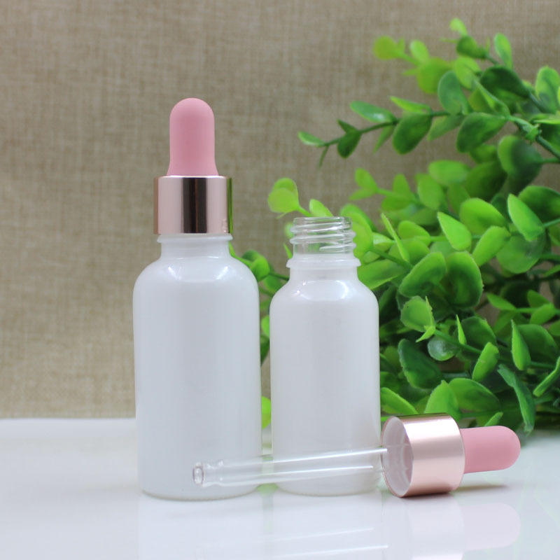 5ml 10ml 20ml 30ml 50ml White Porcelain Glass Pink Serum Bottle With Rose Gold Dropper Pipette For Essential Oil