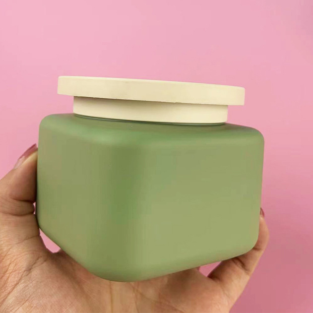 350ml Square Shoulder Skincare Plastic Cream Jar Green HDPE Empty Frosted Cosmetic Packaging Plastic Jar With Screw Lid