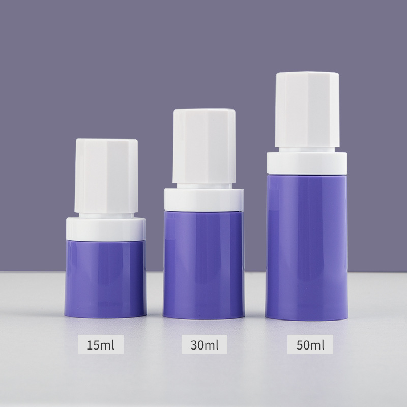 Empty Refillable 15ml 30ml 50ml Airless Pump Bottle Unique Purple White Color PP Plastic Serum Airless Pump Bottle