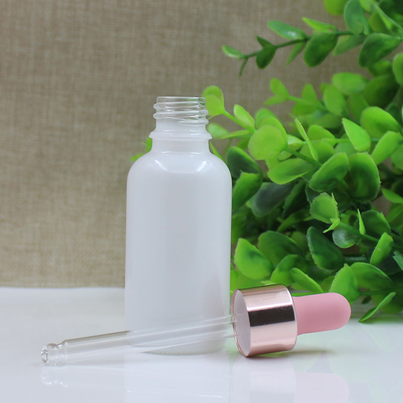 5ml 10ml 20ml 30ml 50ml White Porcelain Glass Pink Serum Bottle With Rose Gold Dropper Pipette For Essential Oil