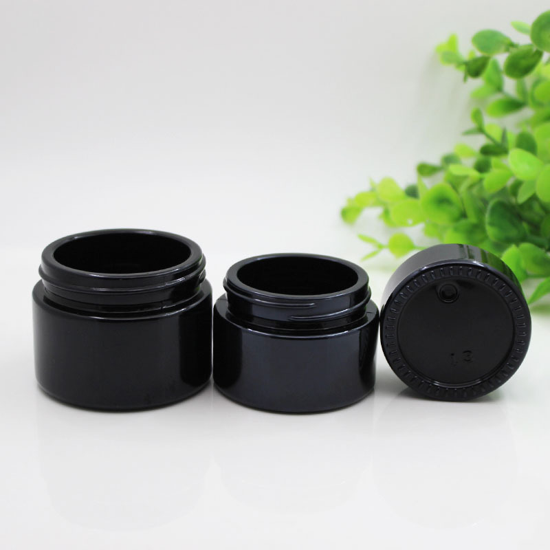 Customized Face Eye Cream Lip Container 20g 30g 50g Frosted Black Glass Cosmetic Cream Jar With Silver Metal Lid