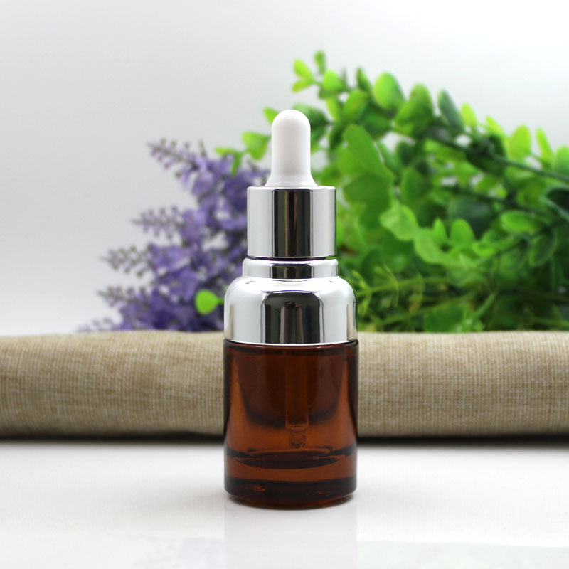 30ml Amber Glass Cosmetic Dropper Bottle Skin Care Serum Dropper Bottle With Silver Cap For Cosmetic Essential Oil