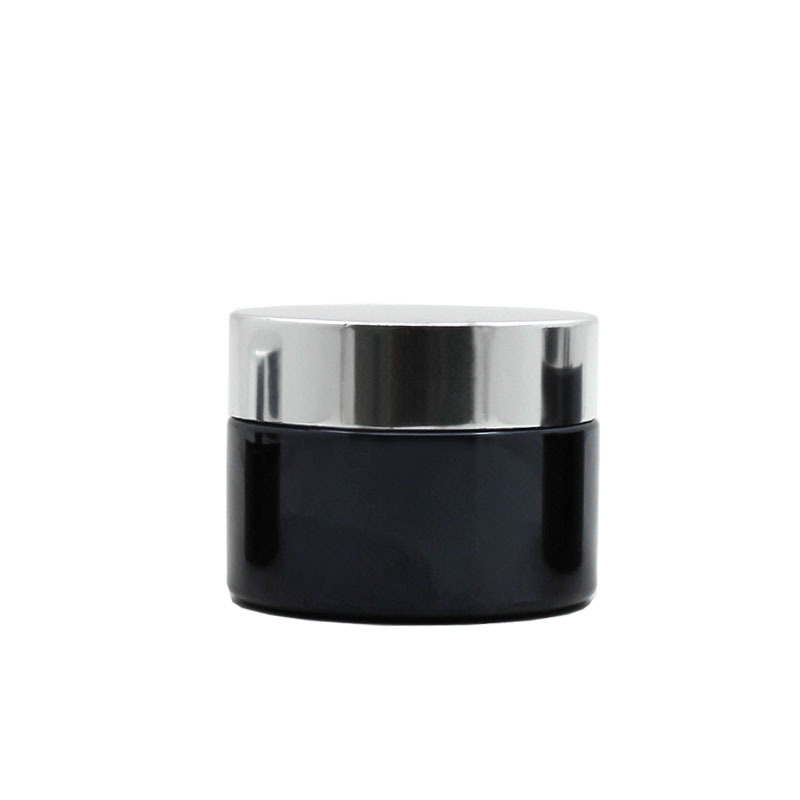 Customized Face Eye Cream Lip Container 20g 30g 50g Frosted Black Glass Cosmetic Cream Jar With Silver Metal Lid