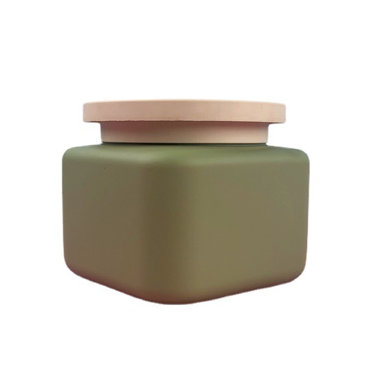 350ml Square Shoulder Skincare Plastic Cream Jar Green HDPE Empty Frosted Cosmetic Packaging Plastic Jar With Screw Lid