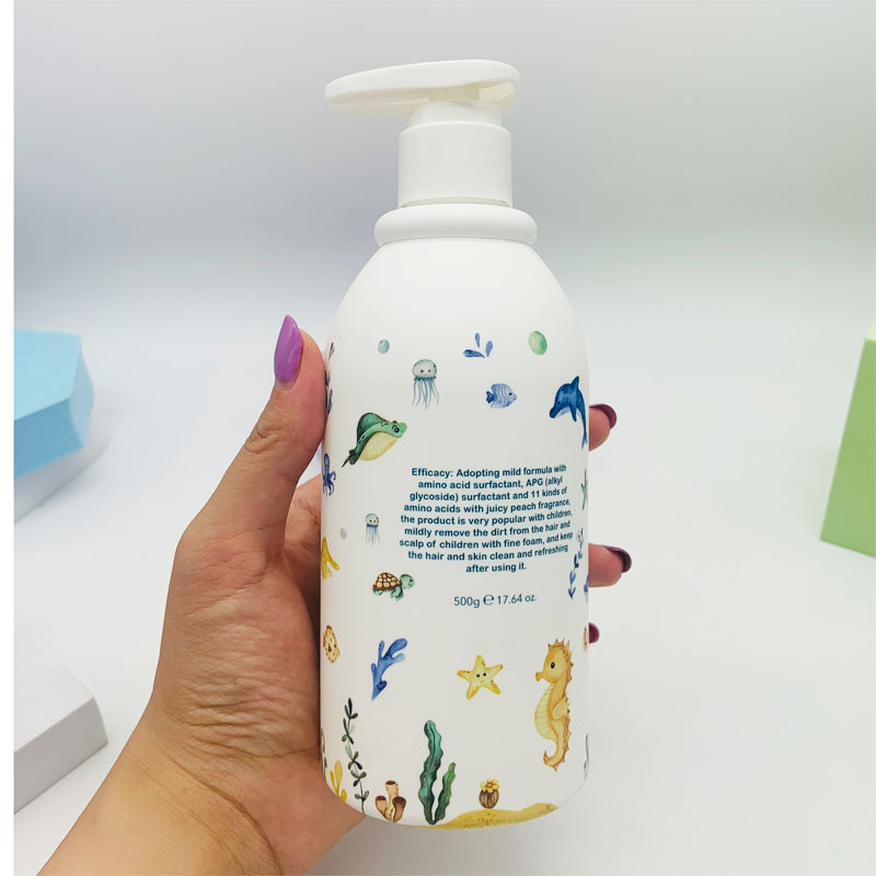 Eco Friendly HDPE Plastic Round Lotion Bottle Large Capacity 500ml Custom Children Shower Gel Shampoo Bottle