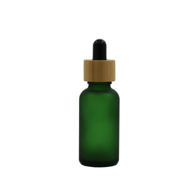 5ml 10ml 15ml 20ml 30ml 50ml Frosted Green Essential Oil Glass Serum Dropper Bottle With Bamboo Dropper Top