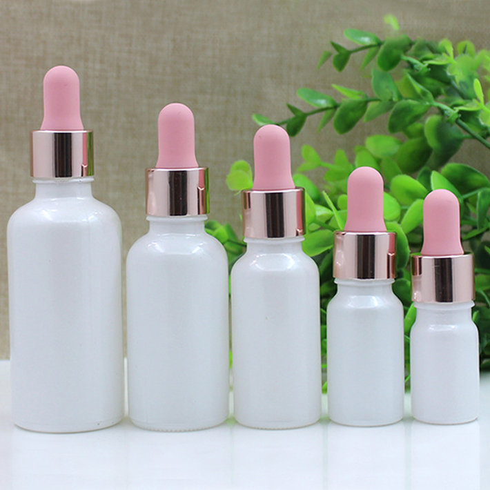 5ml 10ml 20ml 30ml 50ml White Porcelain Glass Pink Serum Bottle With Rose Gold Dropper Pipette For Essential Oil