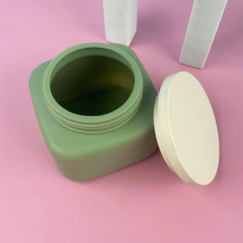 350ml Square Shoulder Skincare Plastic Cream Jar Green HDPE Empty Frosted Cosmetic Packaging Plastic Jar With Screw Lid