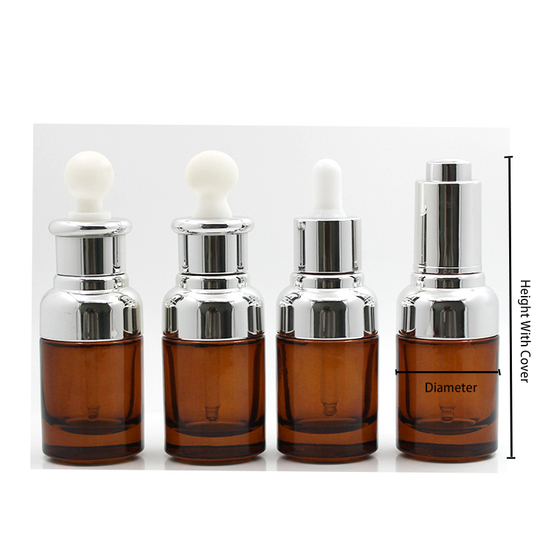 30ml Amber Glass Cosmetic Dropper Bottle Skin Care Serum Dropper Bottle With Silver Cap For Cosmetic Essential Oil