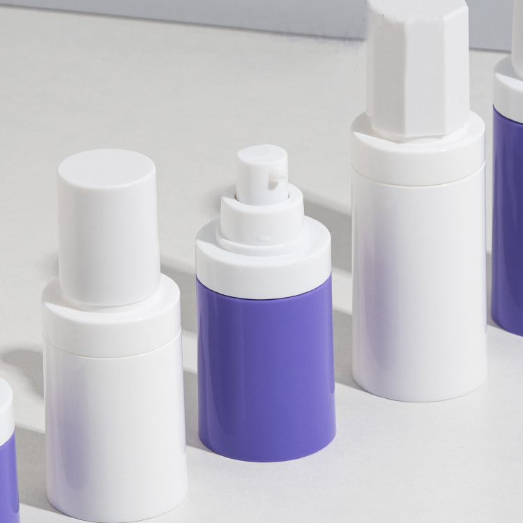 Empty Refillable 15ml 30ml 50ml Airless Pump Bottle Unique Purple White Color PP Plastic Serum Airless Pump Bottle